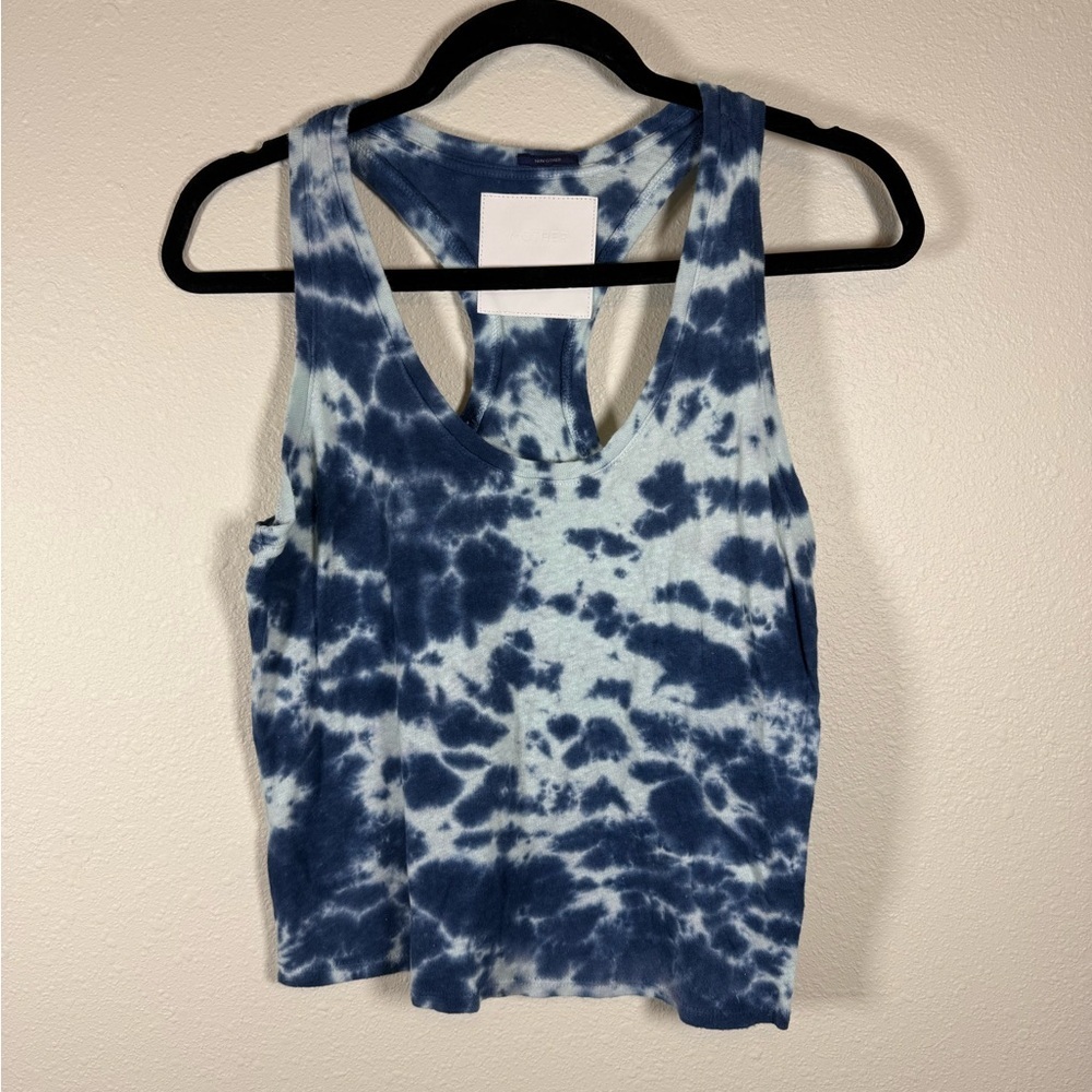Mother Superior Breezy Scoop Neck Racerback Blue Tie Dye Cropped Tank XS